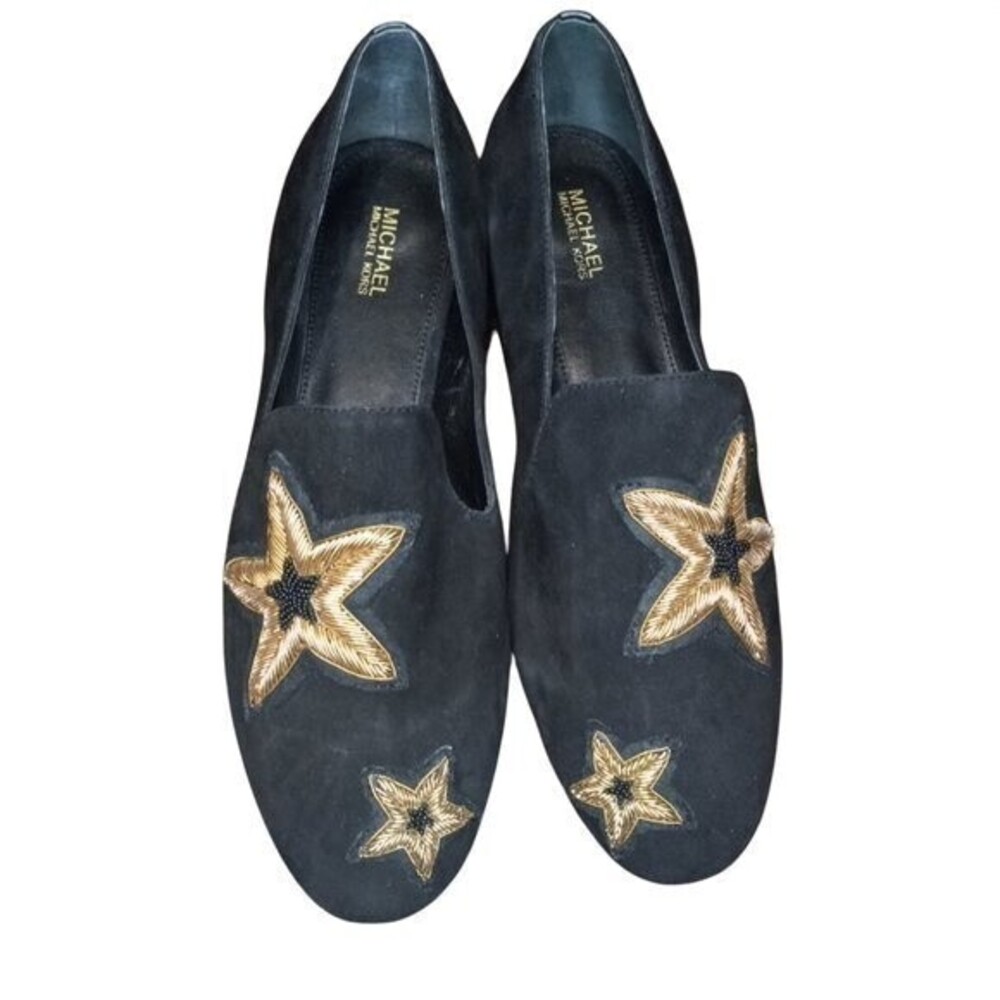 MICHAEL KORS Natasha Suede Gold Star Applique Loafers - Size 7.5